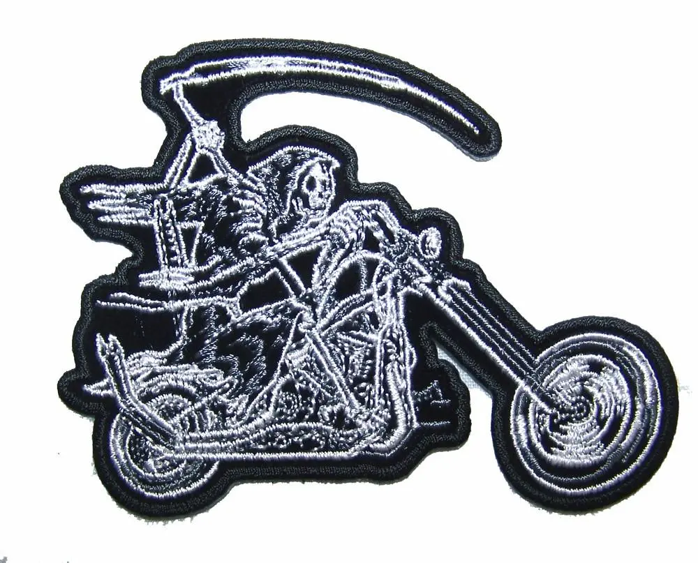 Grim Reaper Motorcycle Rider 4 In Embroidered Patch 1