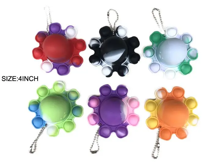 4" Octopus Keychain Reversible Bubble Pop It Silicone Stress Reliever Toy  (Sold By The Piece ) 1