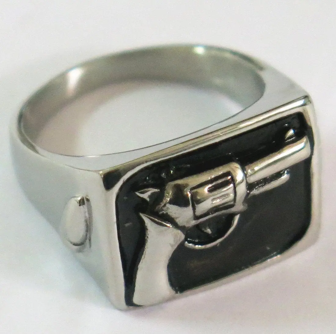 Hand Pistol Gun Stainless Steel Biker Ring 1