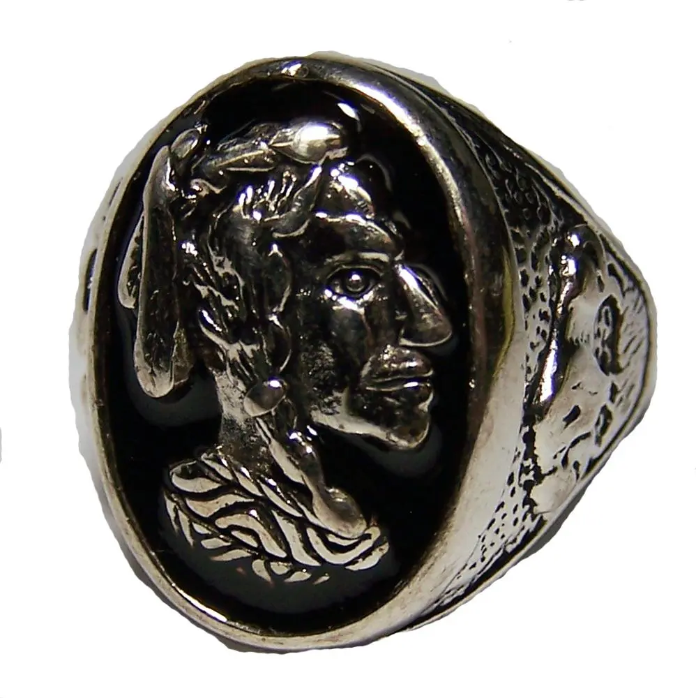 Indian Warrior With Buffalo Sides Silver Deluxe Biker Ring 1