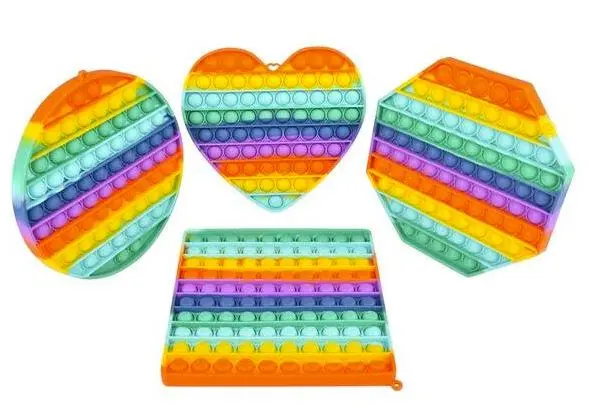 8" Assorted Shape Rainbow Bubble Pop It Silicone Stress Reliever Toy (Sold By The Piece ) 1