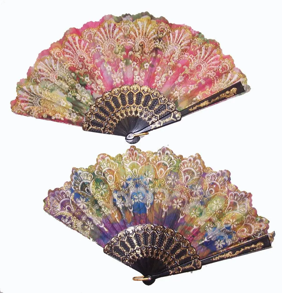 Lace Cloth Rainbow Glitter Hand Fans 1