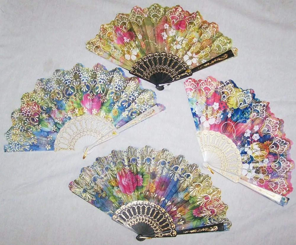 Rainbow Glitter Flower 9 Inch Hand Fan 1