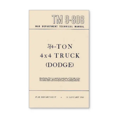 New Tm 9-808 3/4 Ton 4X4 Truck Dodge Manual (1944) - Rbk-349 1