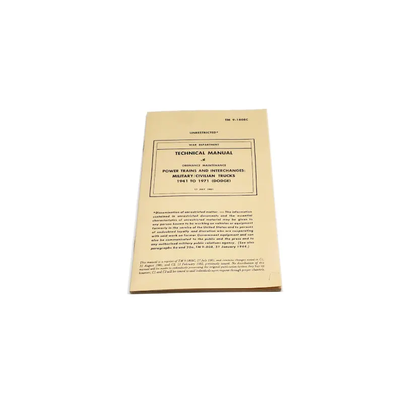 New Tm 9-1808C Ordnance Maintenance - Power Trains & Interchanges - Military & Civilian - Rbk-352 1