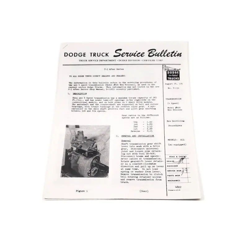 New Dodge Truck Service Bulletin - Transmission - Rbk-384 1