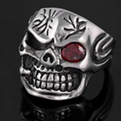 Skull Red Eye W Cigar Stainless Steel Biker Ring 1