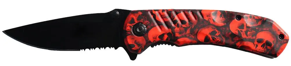 Multiple Red Skull Head Black Blade Knife 1