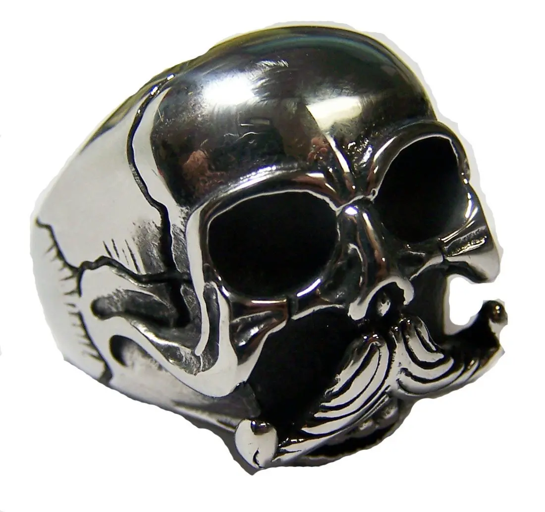Skull Head With Mustache Stainless Steel Biker Ring 2