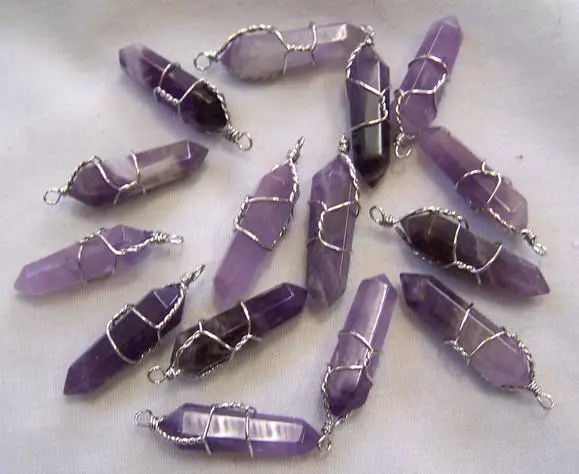 Wire Wrapped Amethyst Cut Stone Pendants 1