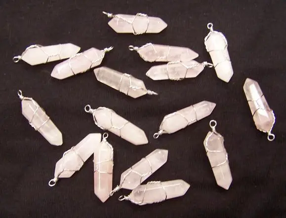 Wire Wrapped Rose Quartz Cut Stone Pendants 1