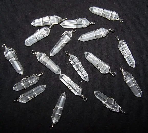 Wire Wrapped Clear Quartz Crystal Cut Stone Pendants 1