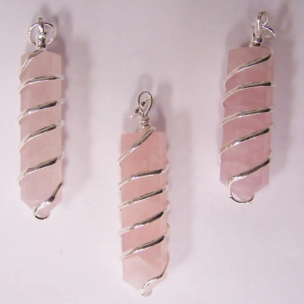 Rose Quartz Coil Wrapped Point Stone Pendant 1