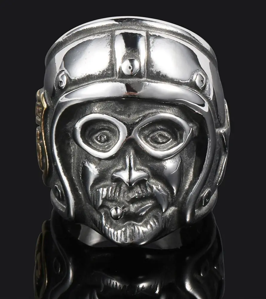 Route 66 Bikers Head With Helmet Stainless Steel Biker Ring 2