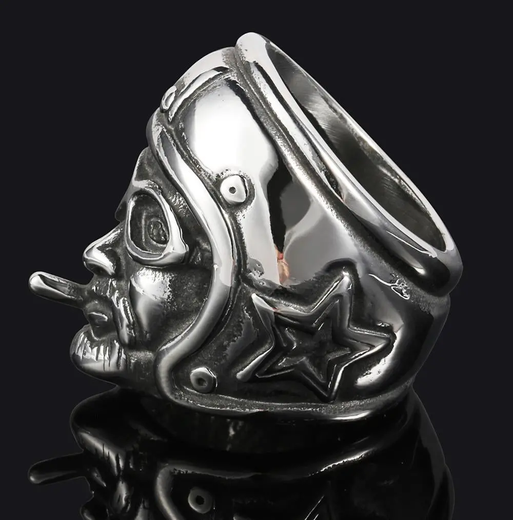 Route 66 Bikers Head With Helmet Stainless Steel Biker Ring 3