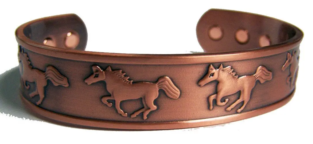 Running Horses  Pure Copper Six Magnet Cuff Bracelet 1