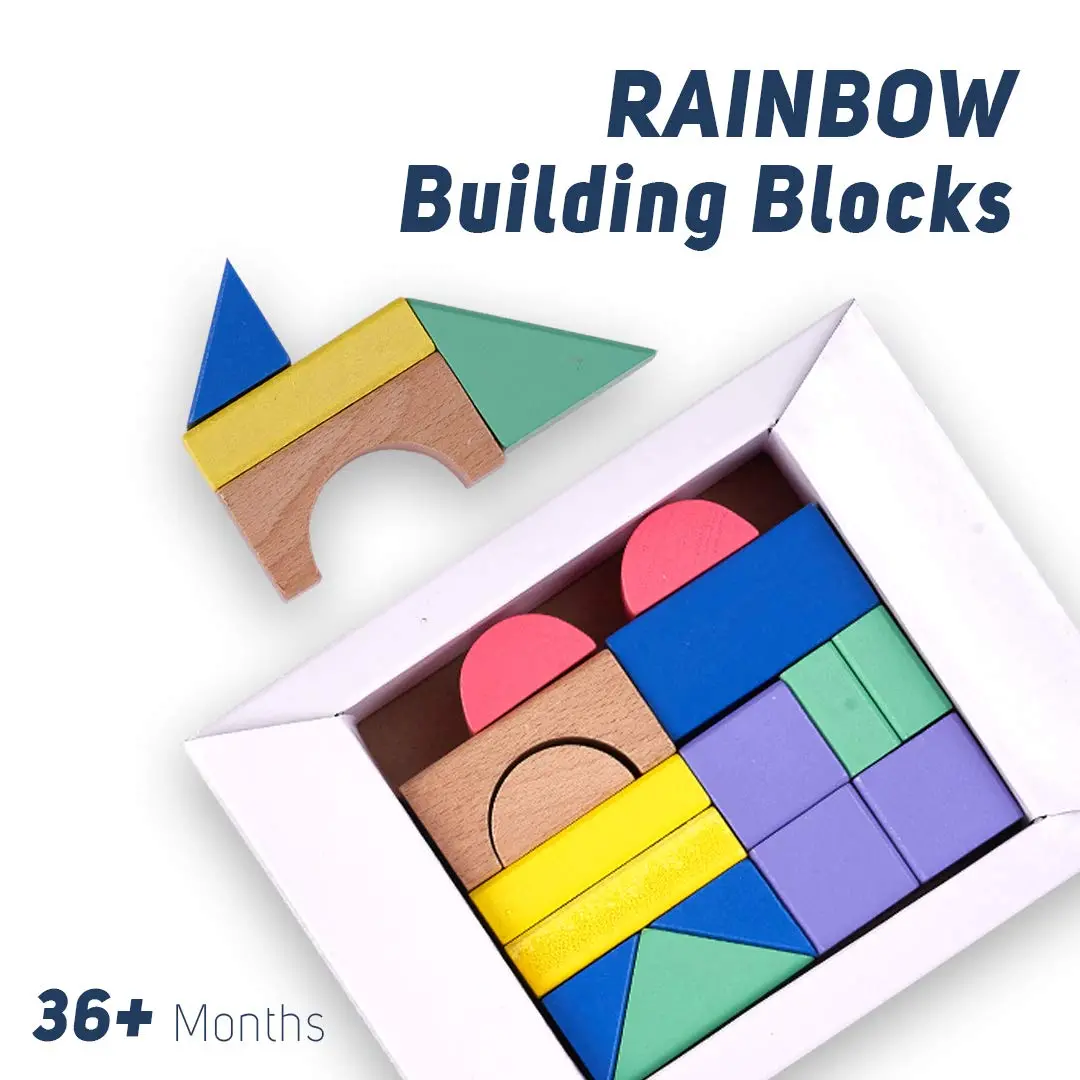Wooden Rainbow Building Blocks Toys For Kids, Wooden Toys With 15 Pcs Color Blocks For Kids To Develop Thinking Skills, Kids Toys With Shapes & Colors Sorting, Jigsaw Puzzle For Kids 2