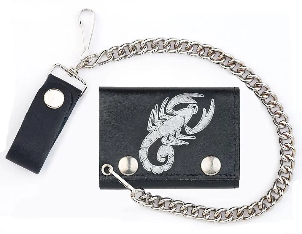 Scorpion Trifold Leather Wallets With Chain 1