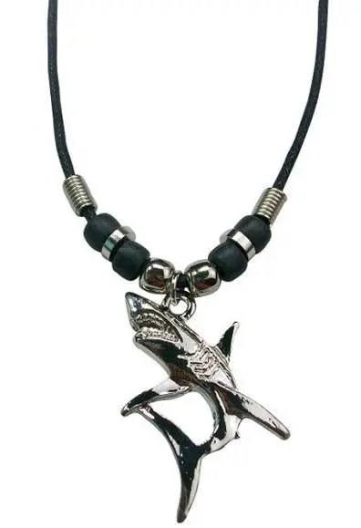 Silver Great White Shark Rope Necklace 1