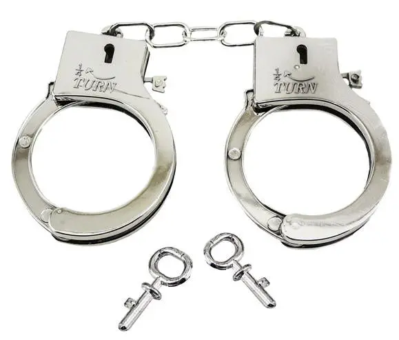 Electroplated Shiny Silver Plastic Handcuffs With Keys 1