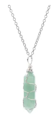 Green Aventurine Wire  Wrapped Silver 18" Chain Necklace ( Sold By The Piece Or Dozen) 1