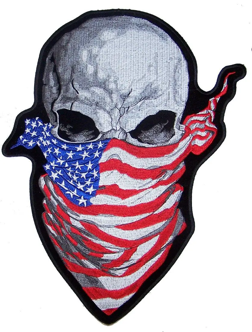 Skull American Flag Bandana Embroidered Patch 12 Inch 1