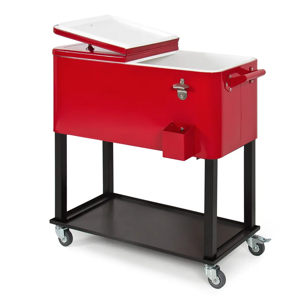 80-Quart Rolling Cooler Cart W/ Bottle Opener, Catch Tray 1