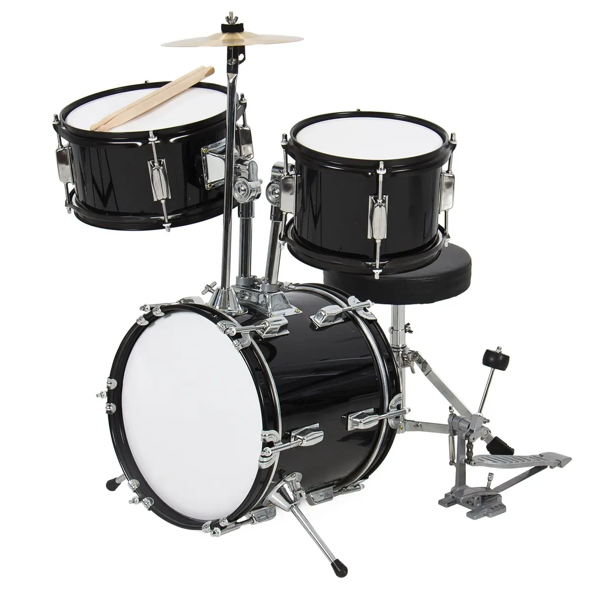 3-Piece Kids Beginner Drum Musical Instrument Set W/ Sticks, Stool, Pedal 2