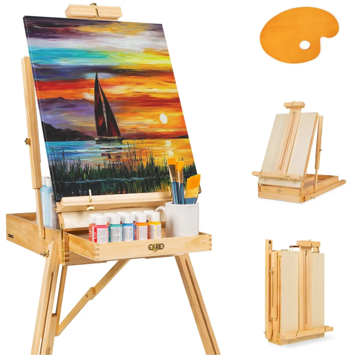 Portable Folding French Style Easel Tripod Stand W/ Drawer, Palette 2