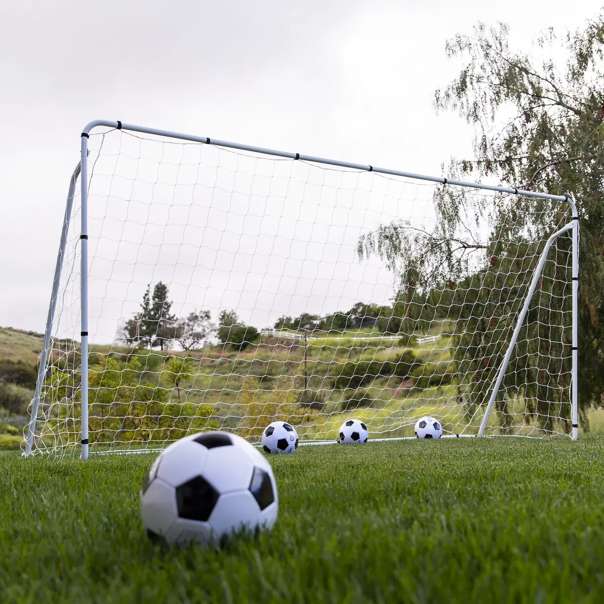 12X6ft Steel Soccer Goal W/ Net, Straps, And Anchors - White 1