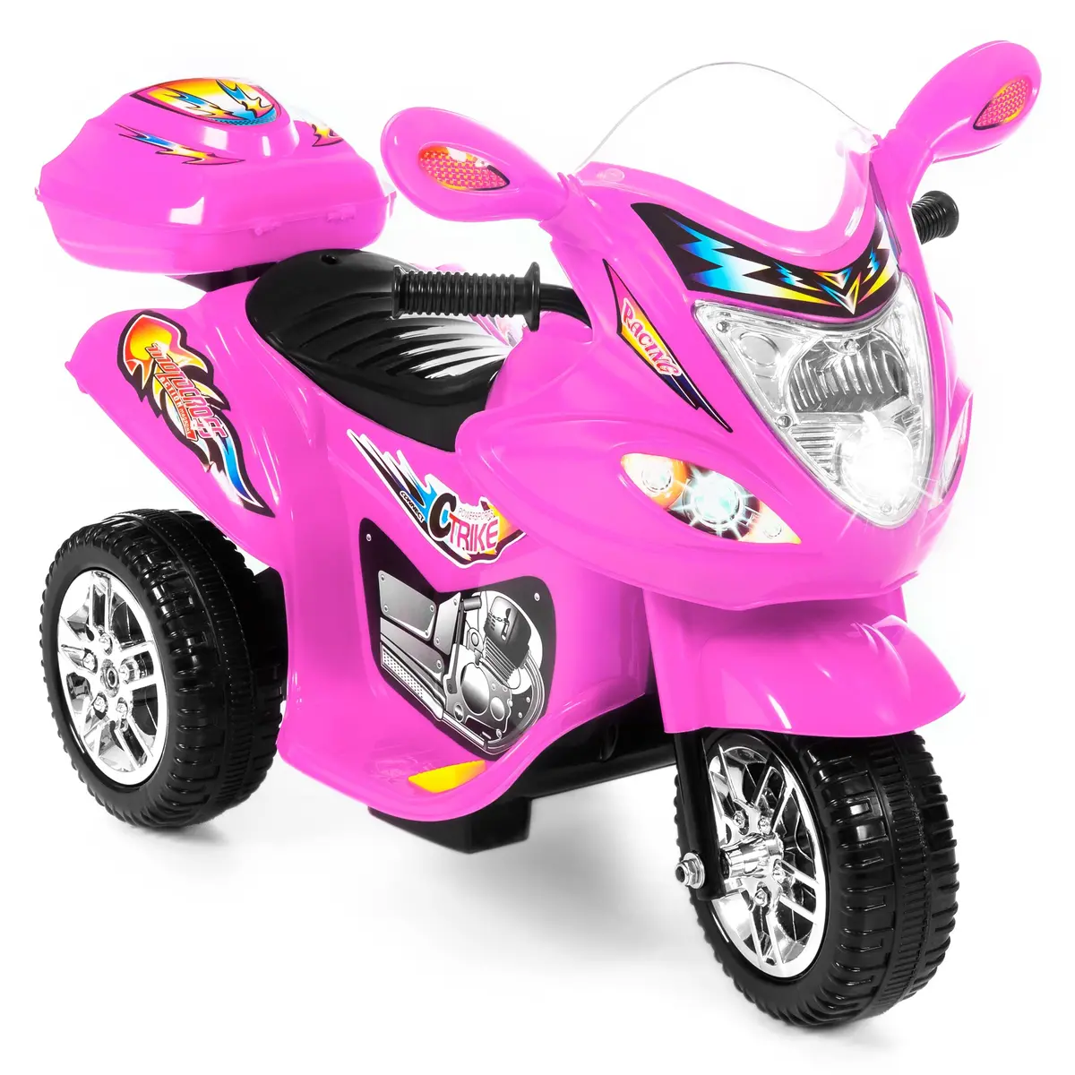 6V Kids 3-Wheel Motorcycle Ride-On Toy W/ Led Lights, Music, Storage 4