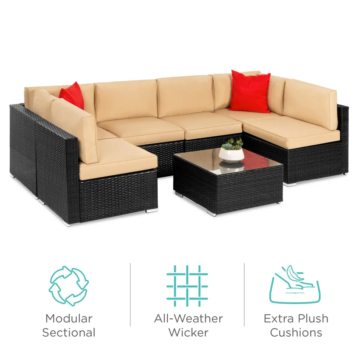 7-Piece Modular Wicker Sectional Conversation Set W/ 2 Pillows, Cover 4