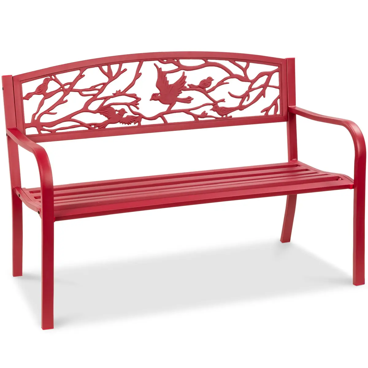 Steel Garden Bench For Outdoor Patio W/ Pastoral Bird Backrest - 50In 1