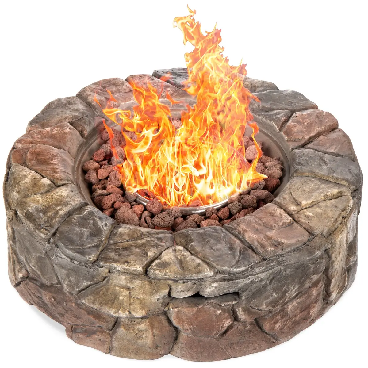 Stone Gas Fire Pit W/ 30,000 Btu, Ignition Button, Control Knob - 27.6In 1