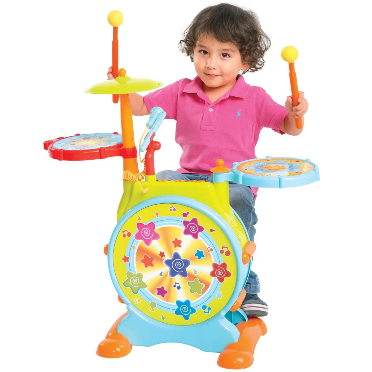 Kids Electronic Toy Drum Set W/ Sing-Along, Stool 1