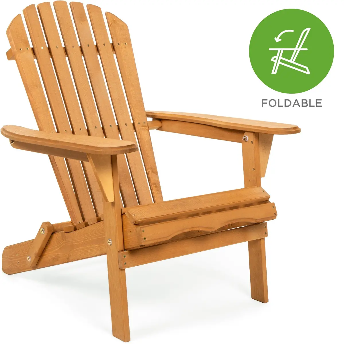 Folding Wood Adirondack Chair Accent Furniture W/ Natural Finish - Brown 1