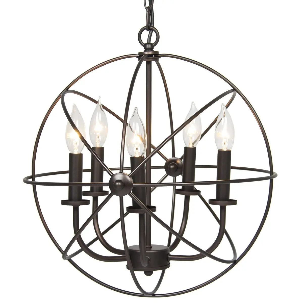 Industrial Vintage Hanging 5-Light Ceiling Chandelier Fixture - Bronze 1