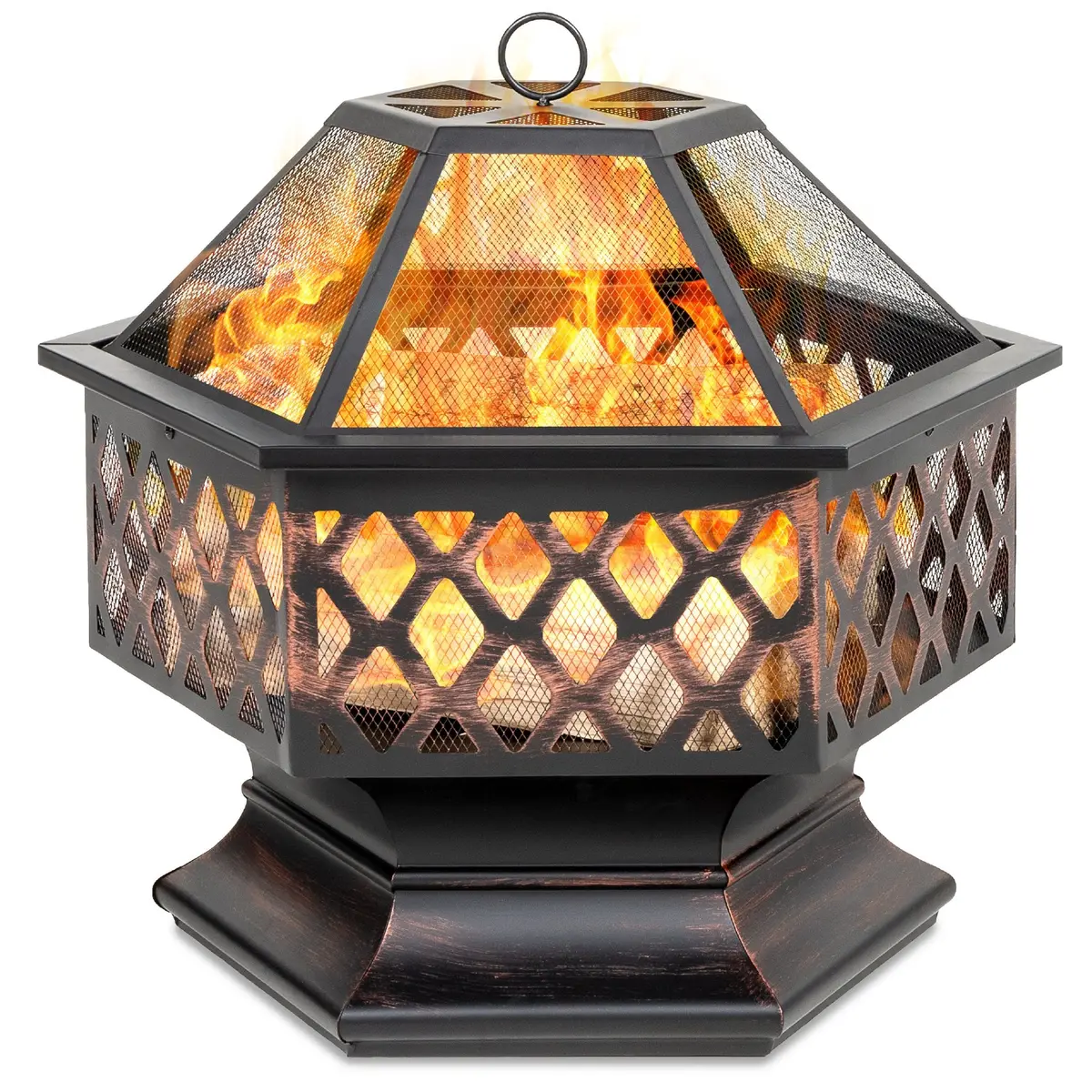 Hex-Shaped Outdoor Fire Pit W/ Flame-Retardant Lid - 24In 1