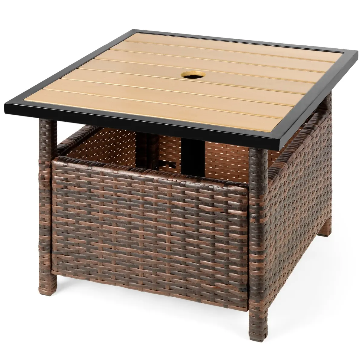 Outdoor Wicker Patio Side Table Accent Furniture W/ Umbrella Hole 1