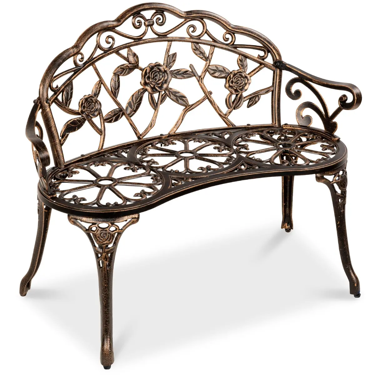 Steel Garden Bench Outdoor Patio Furniture W/ Floral Rose Accent 2