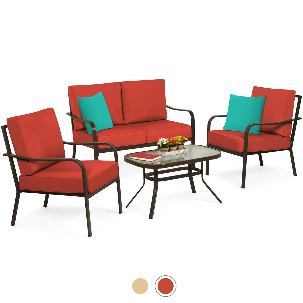 4-Piece Outdoor Patio Furniture Set W/ 2 Chairs, Loveseat, Side Table 1