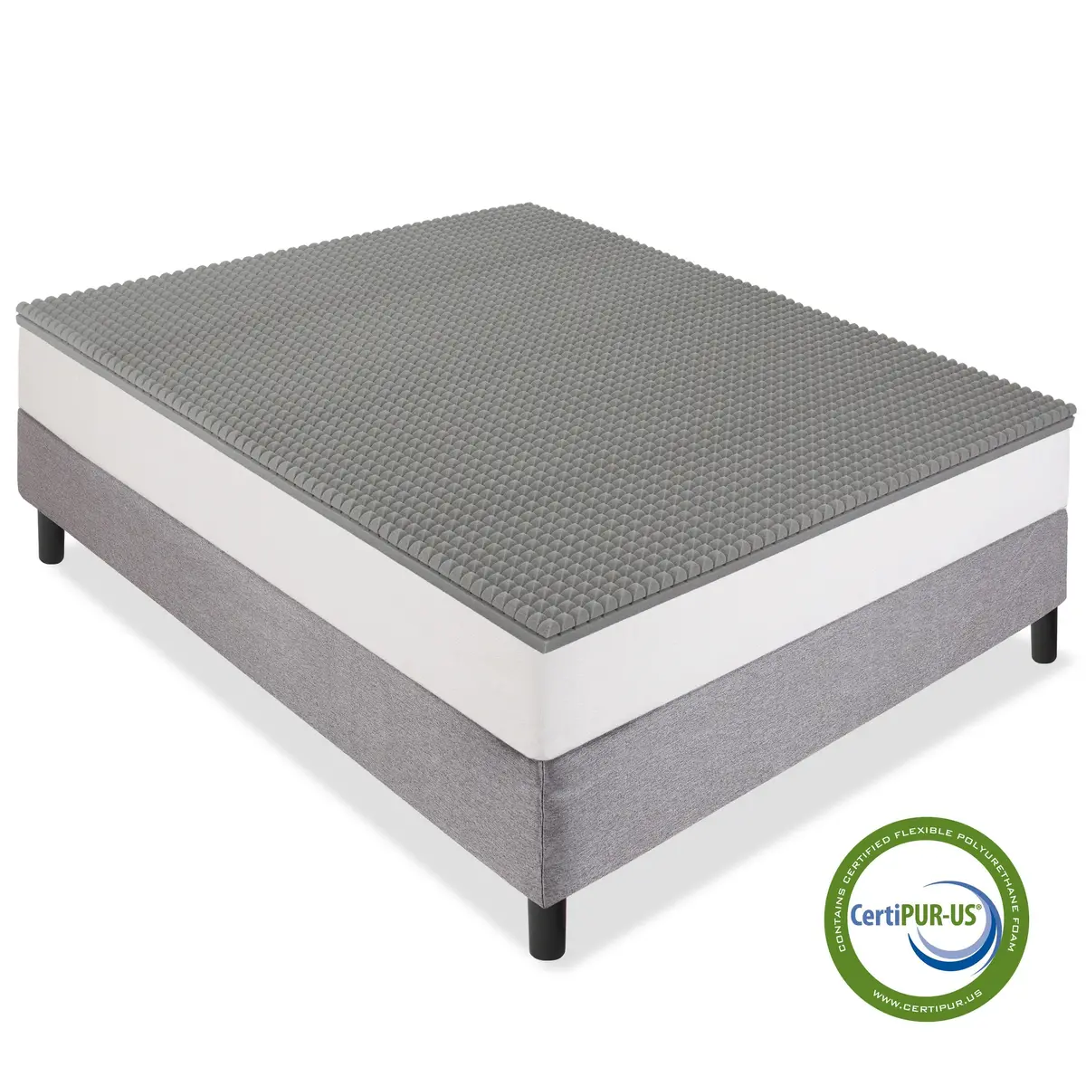 2In Queen Mattress Topper W/ Bamboo Charcoal Memory Foam - Black 1