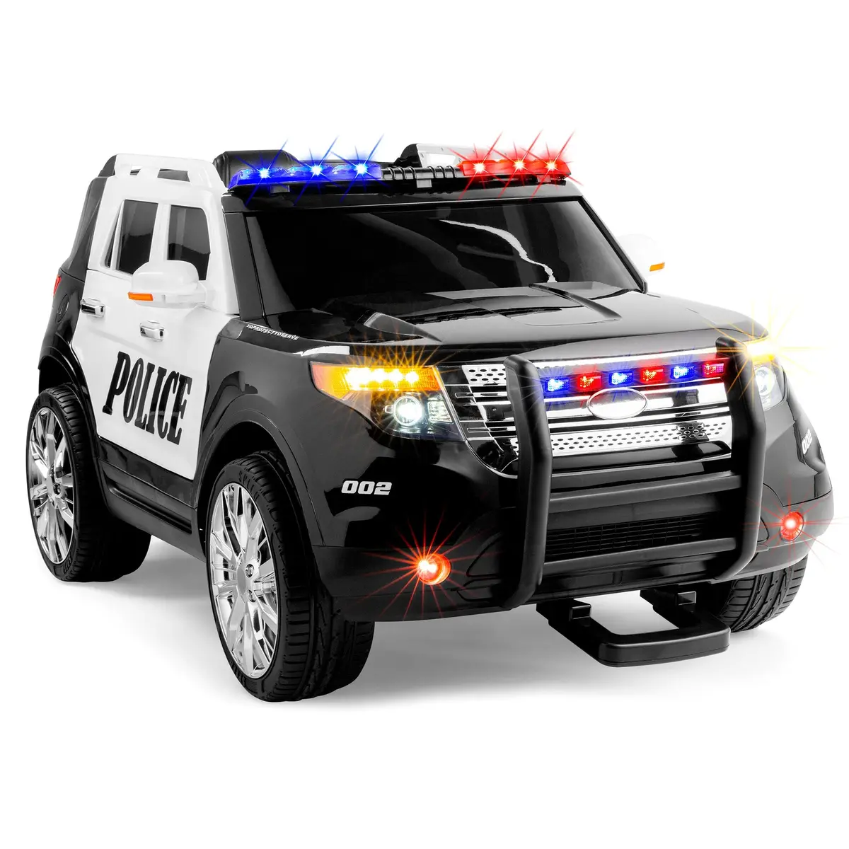 12V Kids Police Ride-On Suv Car W/ 2 Speeds, Lights, Aux, Sirens - Black 1
