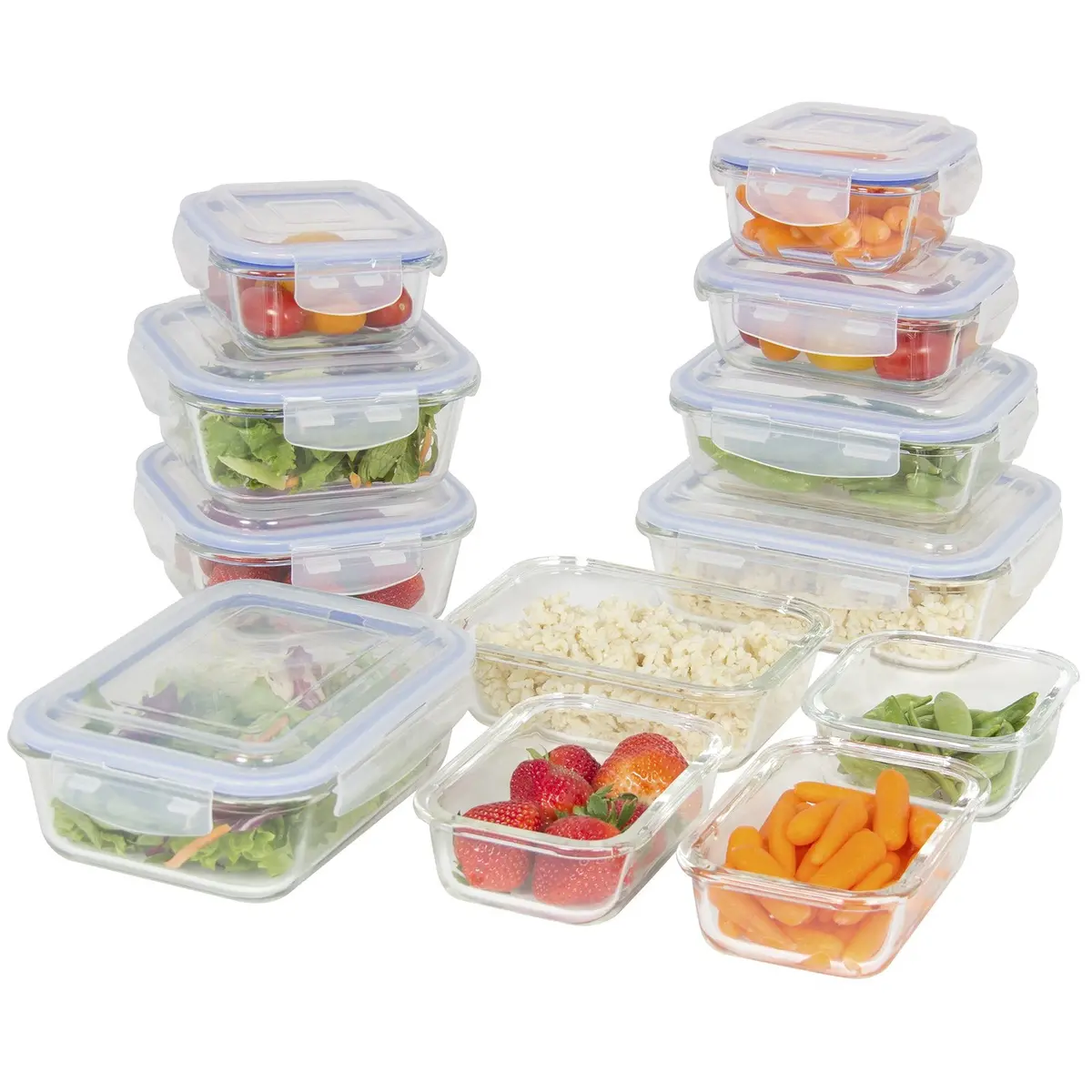 24-Piece Bpa-Free Glass Food Container Set W/ 5 Sizes - Clear 1
