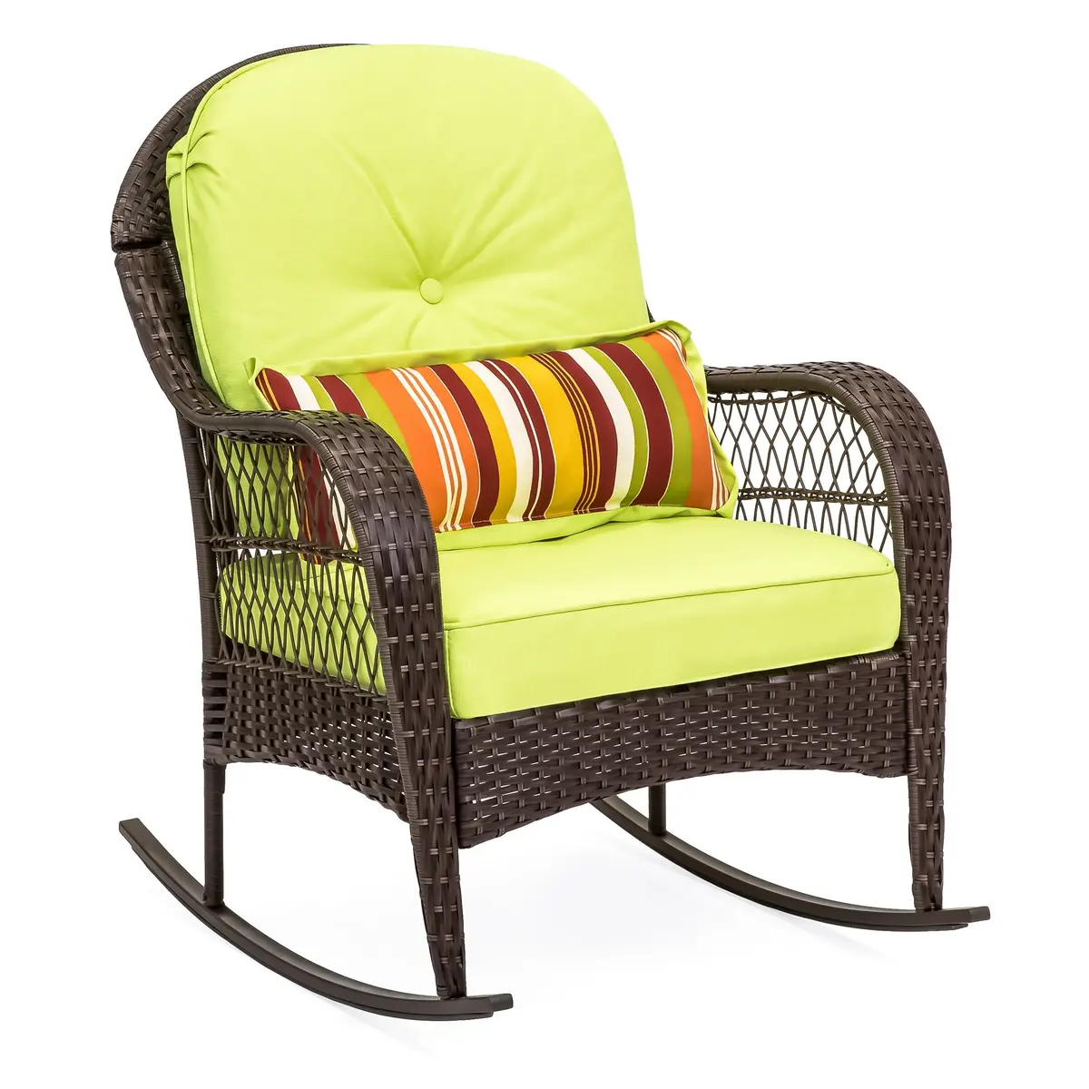 Wicker Rocking Chair W/ Steel Frame, Decorative Pillow, Cushions 2