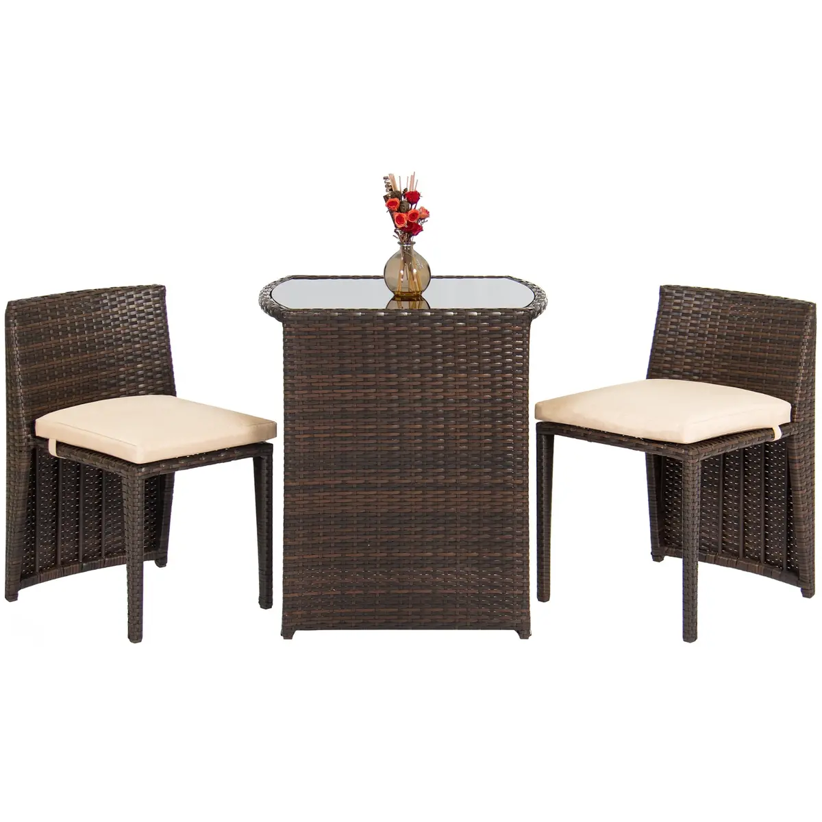 3-Piece Wicker Bistro Outdoor Furniture Set W/ Glass Top Table 1