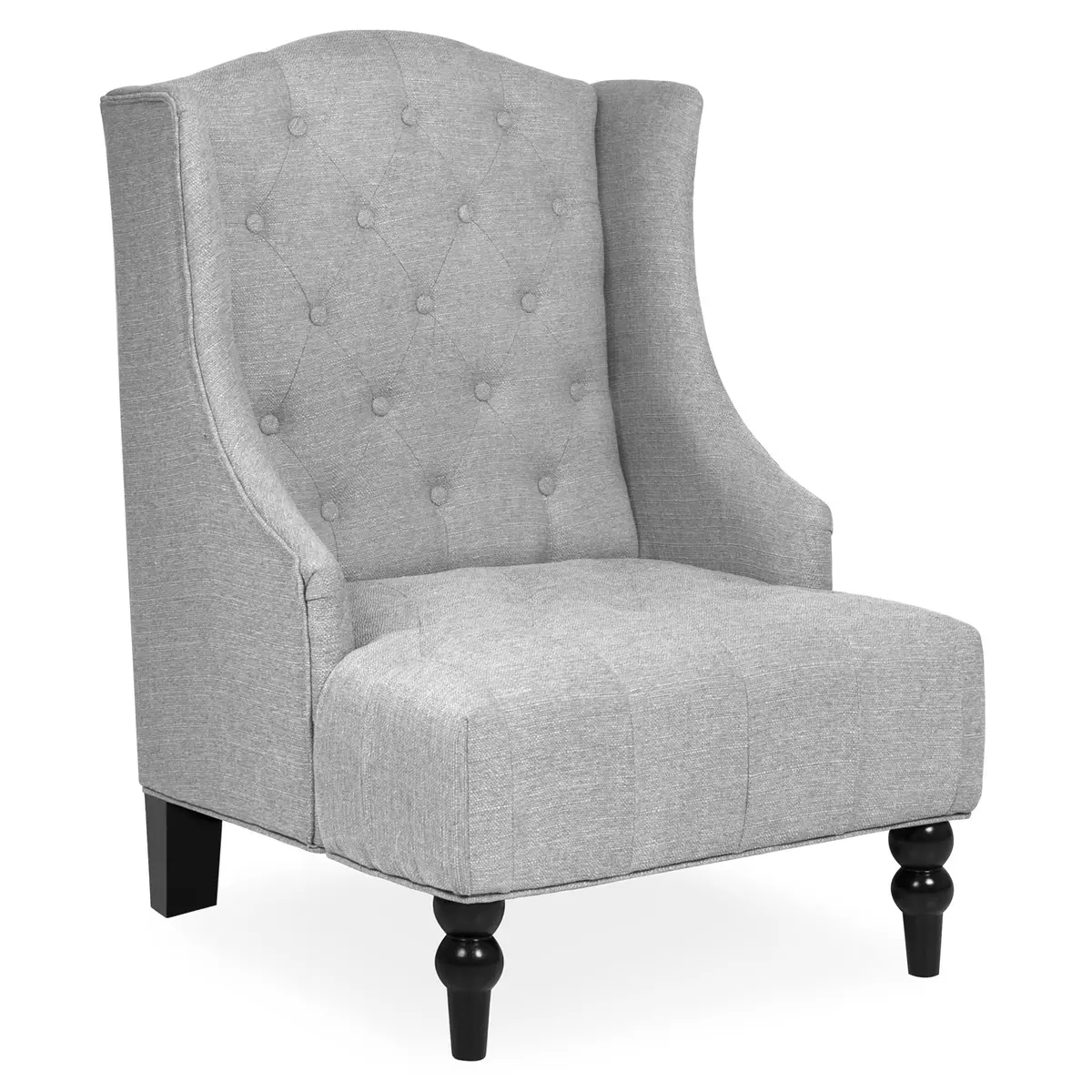 French Style Tall Wingback Tufted Fabric Accent Chair W/ Wooden Legs 1