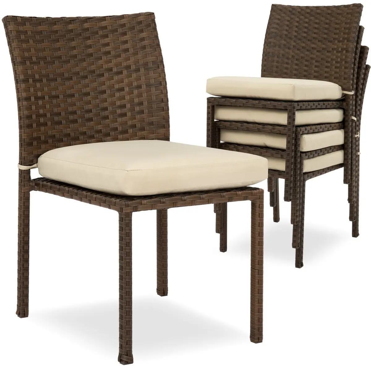 Set Of 4 Stackable Outdoor Patio Wicker Chairs W/ Cushions, Uv-Resistance 1