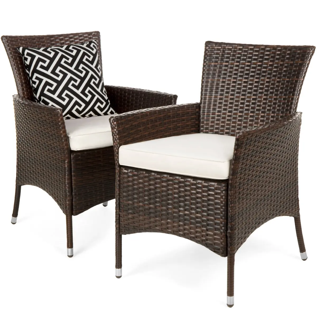 Set Of 2 Handwoven Wicker Patio Dining Chairs W/ Water-Resistant Cushions 1
