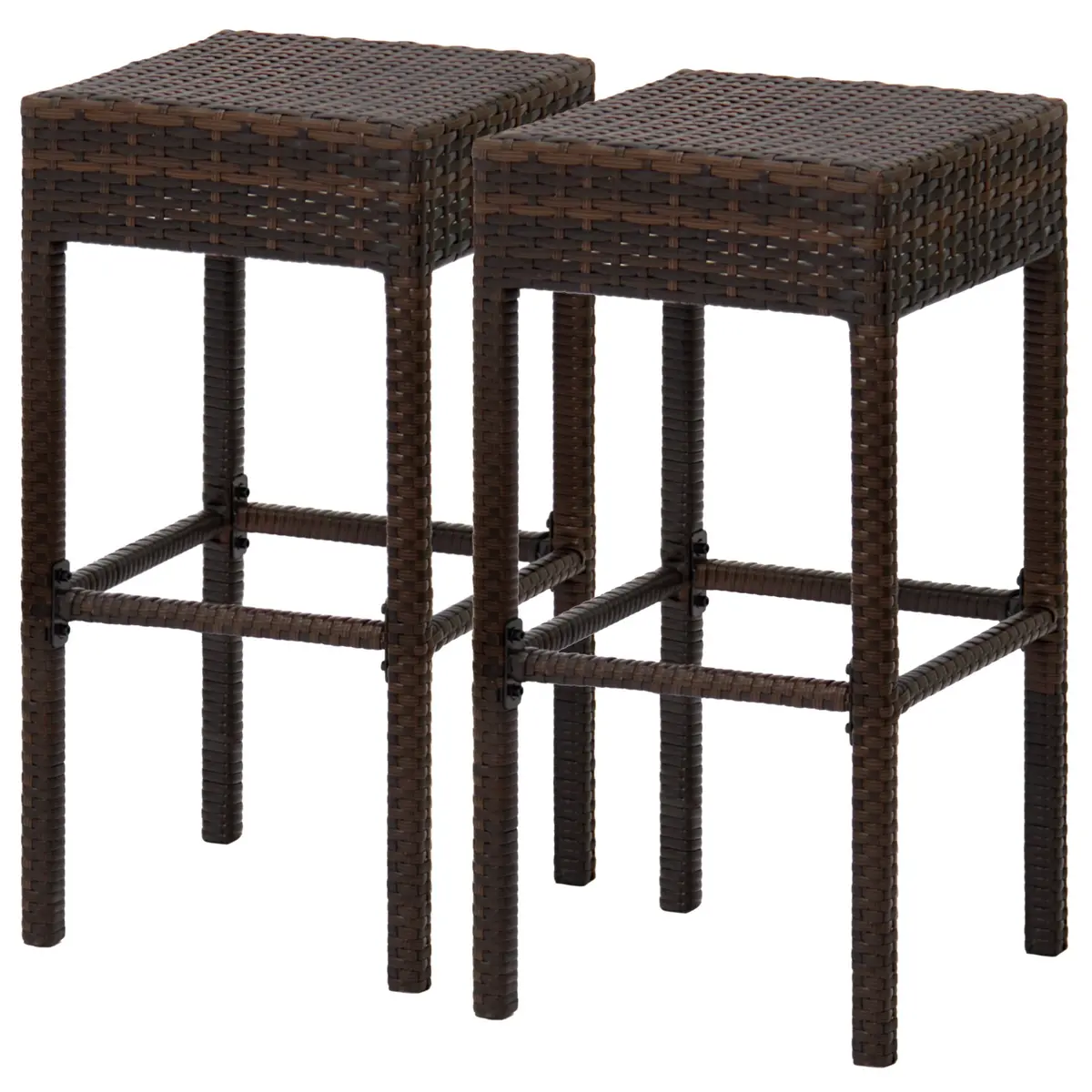 Set Of 2 Wicker Backless Counter Height Bar Stools - Brown 1